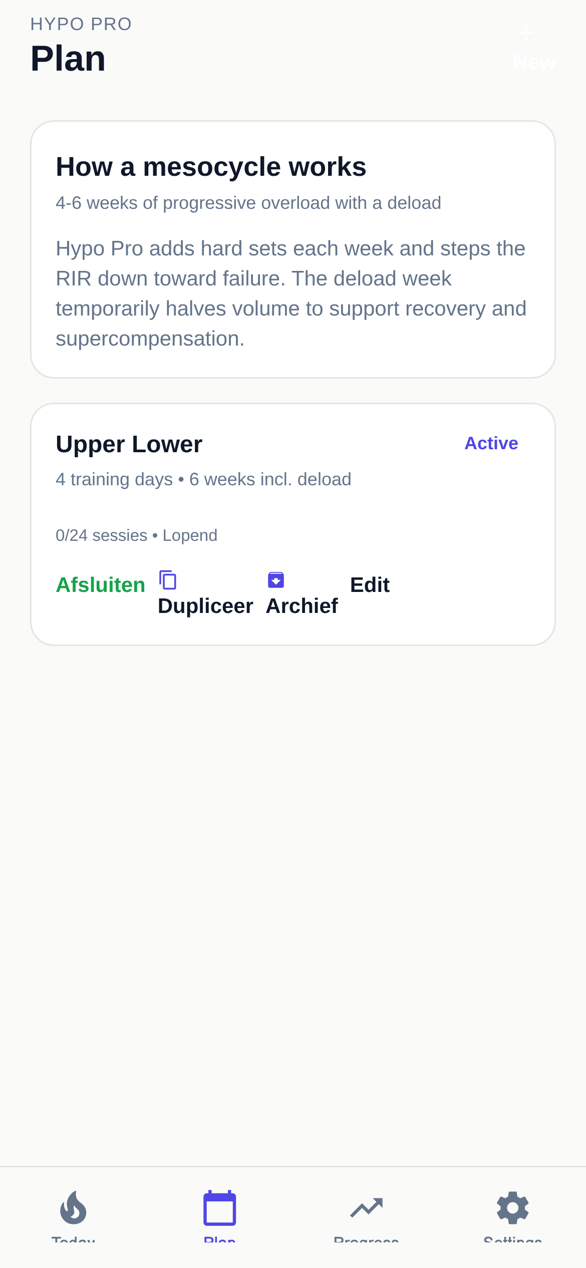 Plan screen
